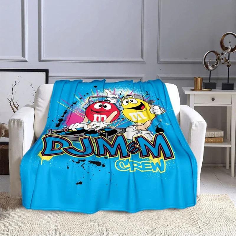 M&M Bohnen Schokolade Cartoon Aufdruck Plüschdecke, Modisch, Warm, Wandern, Zuhause, Sofa, Bettwäsche, Kinderbettdecke Geschenk