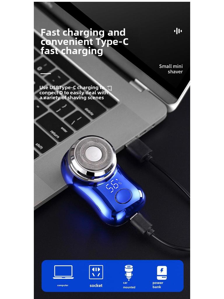 Mini Barbeador Elétrico Portátil Silencioso Atualizado - Lâmina de Anel Duplo para Homens