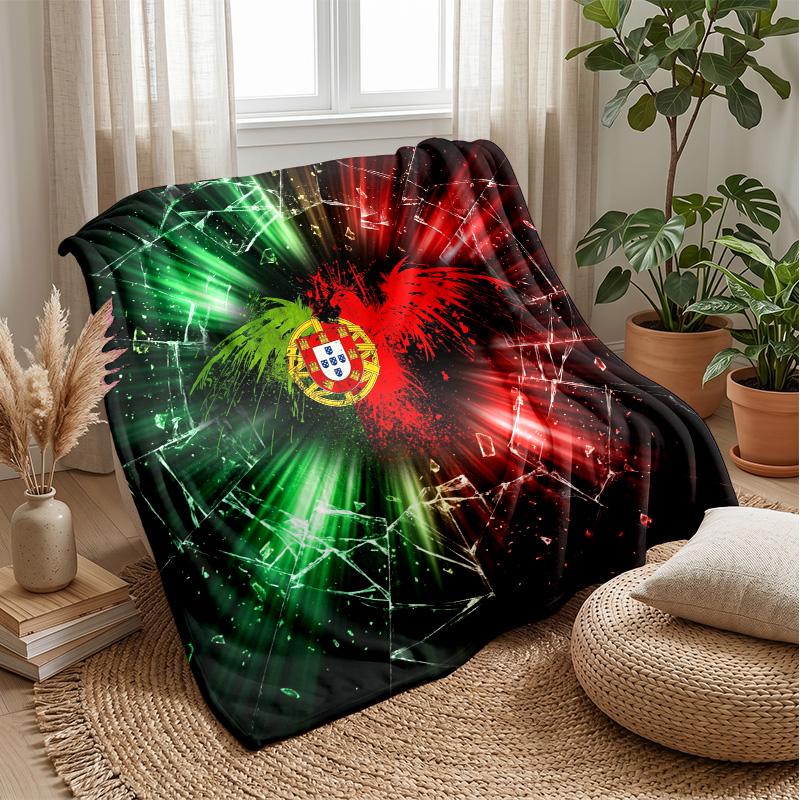 Portugal Football Printed Flannel Blanket Skin Friendly Warm Decorative Throw for Indoor Couch Bed Daily Use