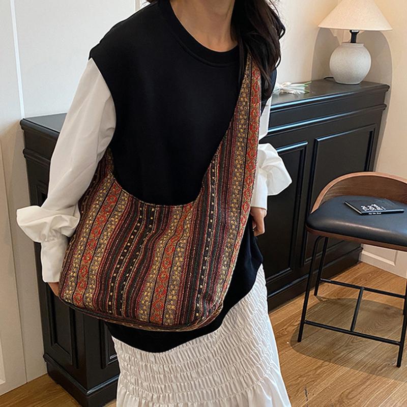 Vintage Printed Women's Shoulder Crossbody Bag New Popular Large Capacity Minimalist Contrast Color Tote Bag