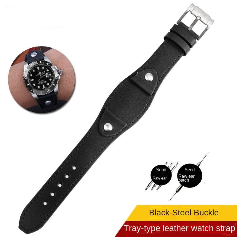 

Genuine Calfskin Leather Watchband British Style 20mm 22mm Strap Vintage Watch Band with Base Tray Strap bracer Wrist strap 20mm