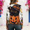 Women Plus Size V Neck Long Sleeve Halloween Printed Eyelet Chain Lace Up Top