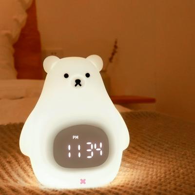 Cartoon Alarm Clock Kids Led Night Light Electronic Watch Snooze Silicone Touch Bedside Bear Lamp for Children Baby