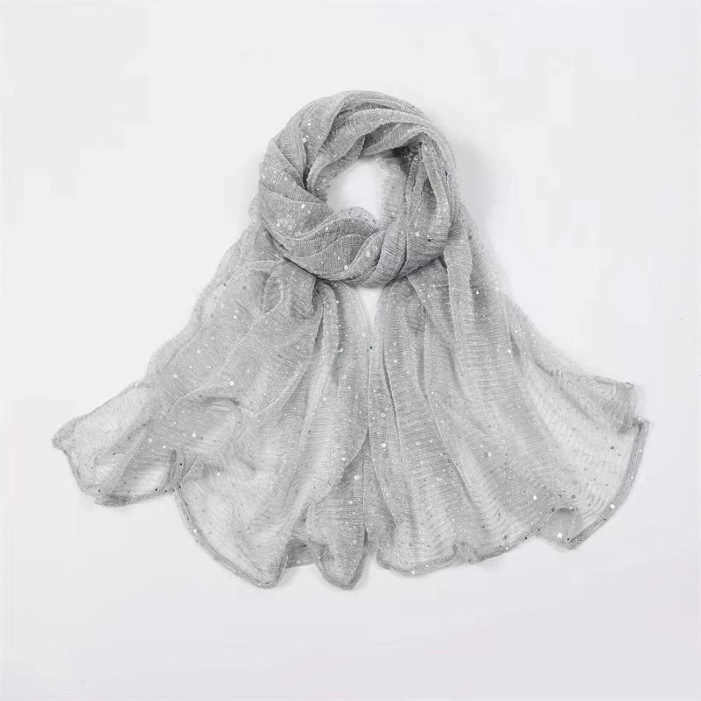 

Breathable Sequin Scarf Thin Transparent Hijab Luxury Hijab Shawl for Women сірий