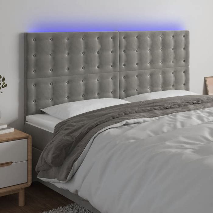 VidaXL LED Headboard Bedroom Furniture Double Bed Accessory Head of Bed Frame Interior Light Grey 3122912