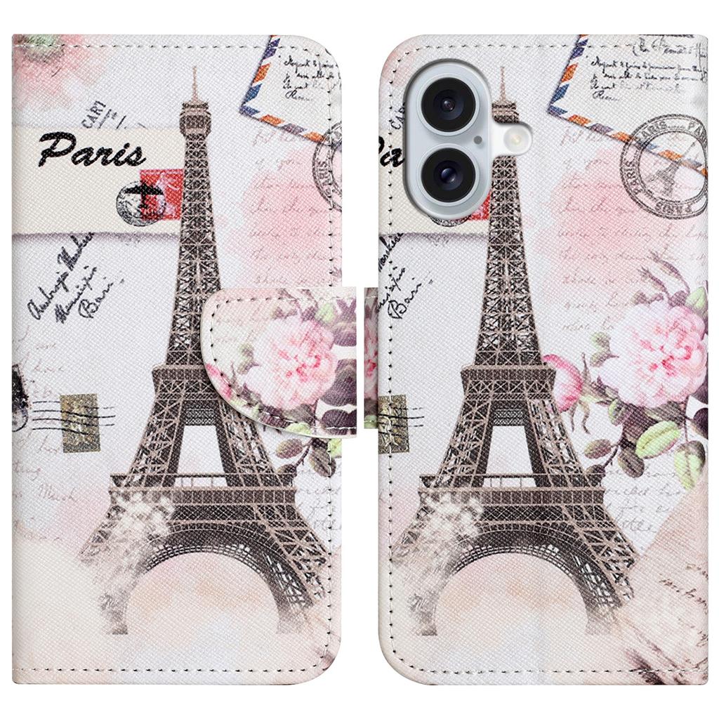 For iPhone 16 Plus Case Pattern Printing Cross Texture Phone Leather Cover