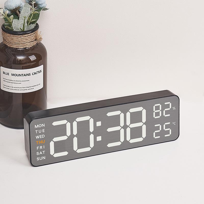 Brushed Metal Wall Clock: Multi-functional LED Alarm with Electronic Display, Cross-border Bestseller