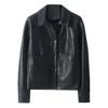Women Jacket Faux Leather Smooth Surface Turn-down Collar Single-breasted Long Sleeves Pockets Retro