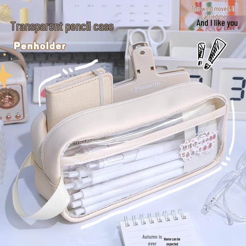 Transparent Waterproof Large Capacity Stationery Bag - Milk Salt Style Portable Pencil Case