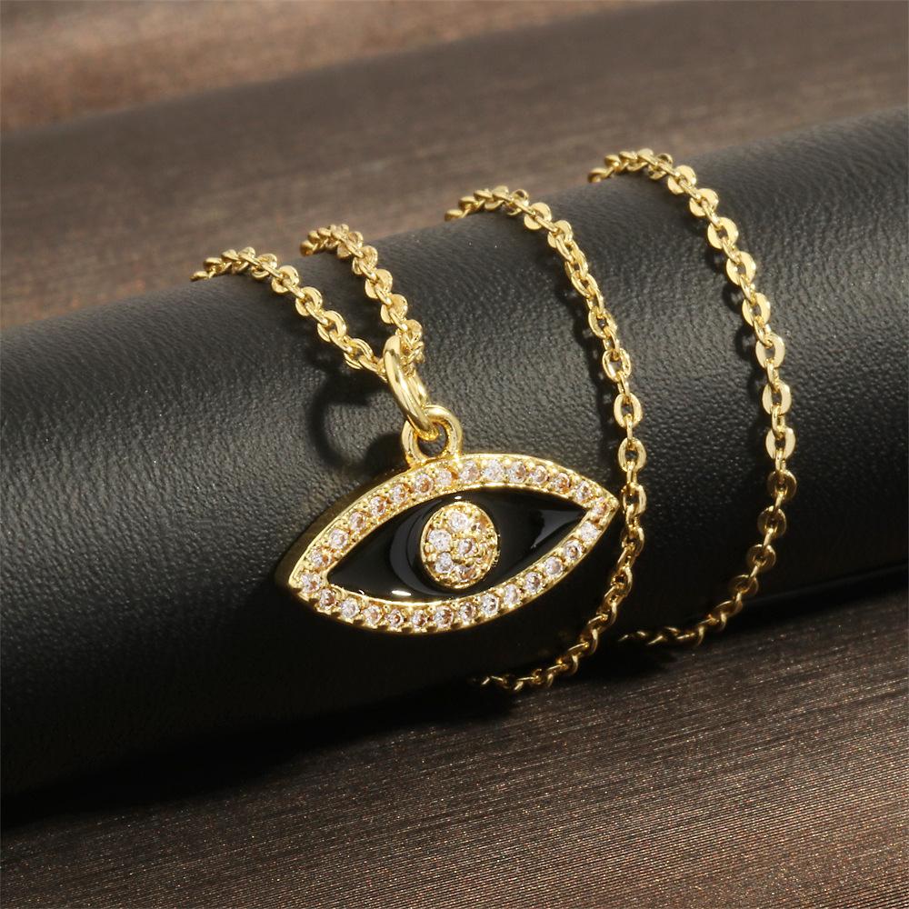 European and American New Creative Turkish Evil Eye Oil Drop Necklace Vintage Simple Elegant Micro Inlaid Evil Eye Collarbone Chain