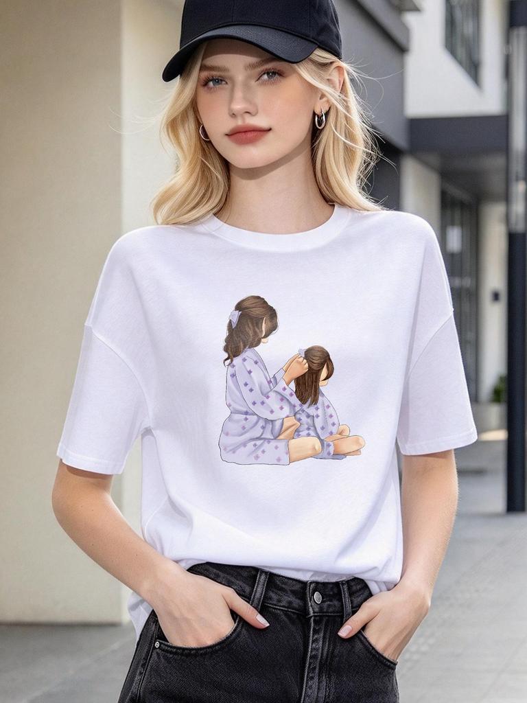 Unisex T-shirt Soft Casual Top with Cute Girl Print Comfy Daily Tee