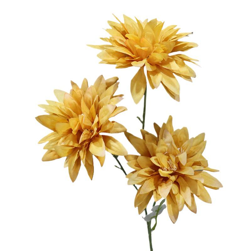 Dahlia Silk Flower Arrangement: 3-Head Artificial Blossoms for Home, Wedding, or Window Display Decoration.