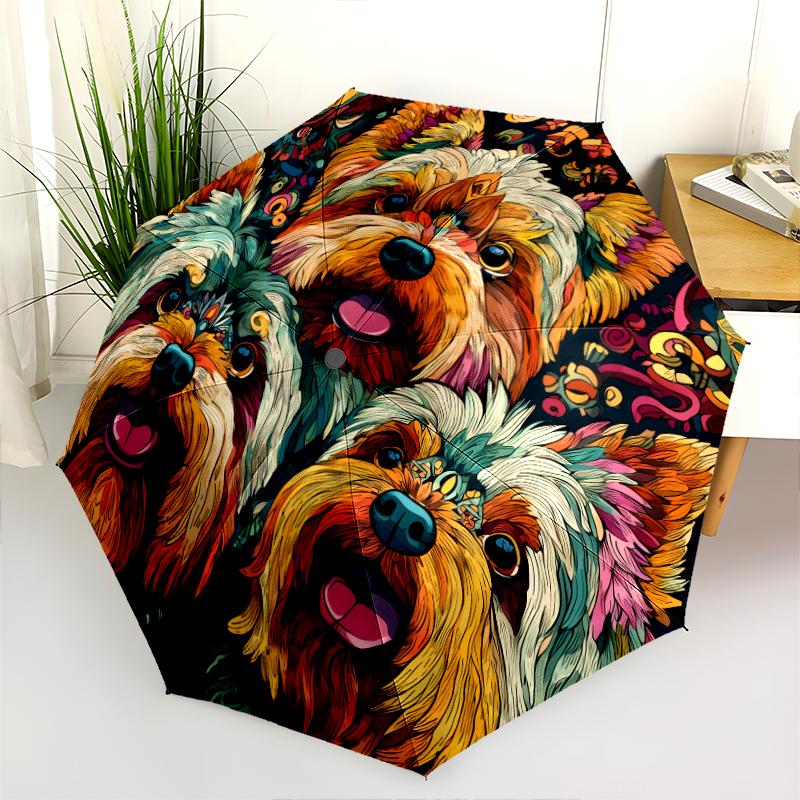 Fantasia Yorkshire Terrier, ombrello pieghevole automatico, design portatile e pieghevole, 8 stecche, un regalo di Natale o di compleanno.