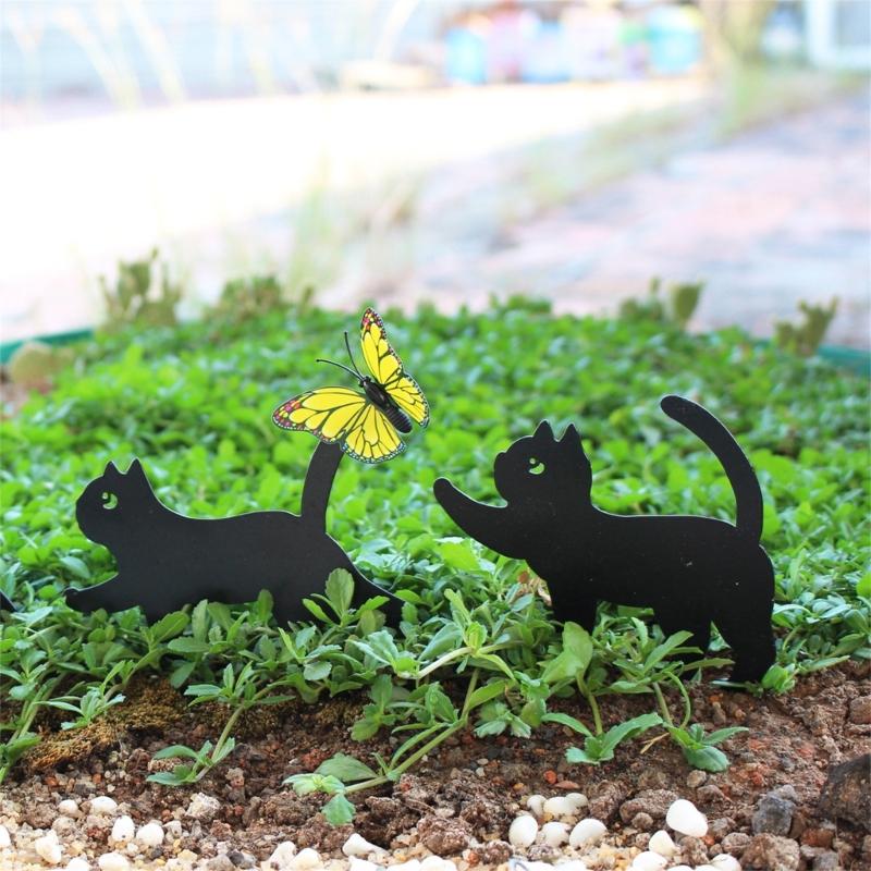 3Pieces Black Cats Garden Stakes Weather Resistant Metal Iron Art Cats Decors For Outdoor Yard And Lawn Patios Balcony