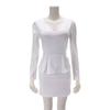 GRAXIA Hostess Mini Peplum Hostess Long Plunging Size M Dress, Dress, Dress, Dress, Sleeves, Neck, Stretch, Women's, White,