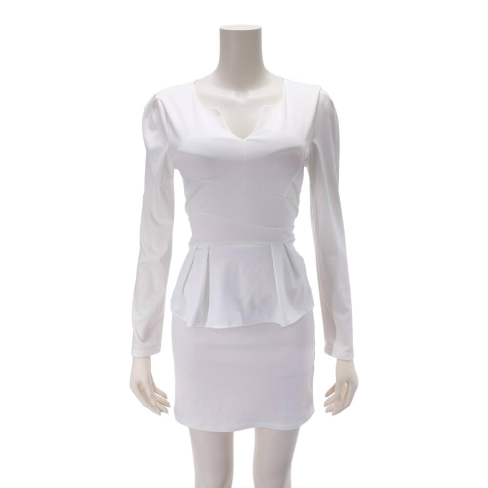 GRAXIA Hostess Mini Peplum Hostess Long Plunging Size M Dress, Dress, Dress, Dress, Sleeves, Neck, Stretch, Women's, White,
