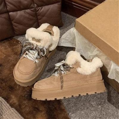 Fur Flats Ankle Women Snow Boots Platform Suede Plush Cotton Shoes Woman Winter Casual Sneakers 2025 Trend Warm Zapatos Mujer