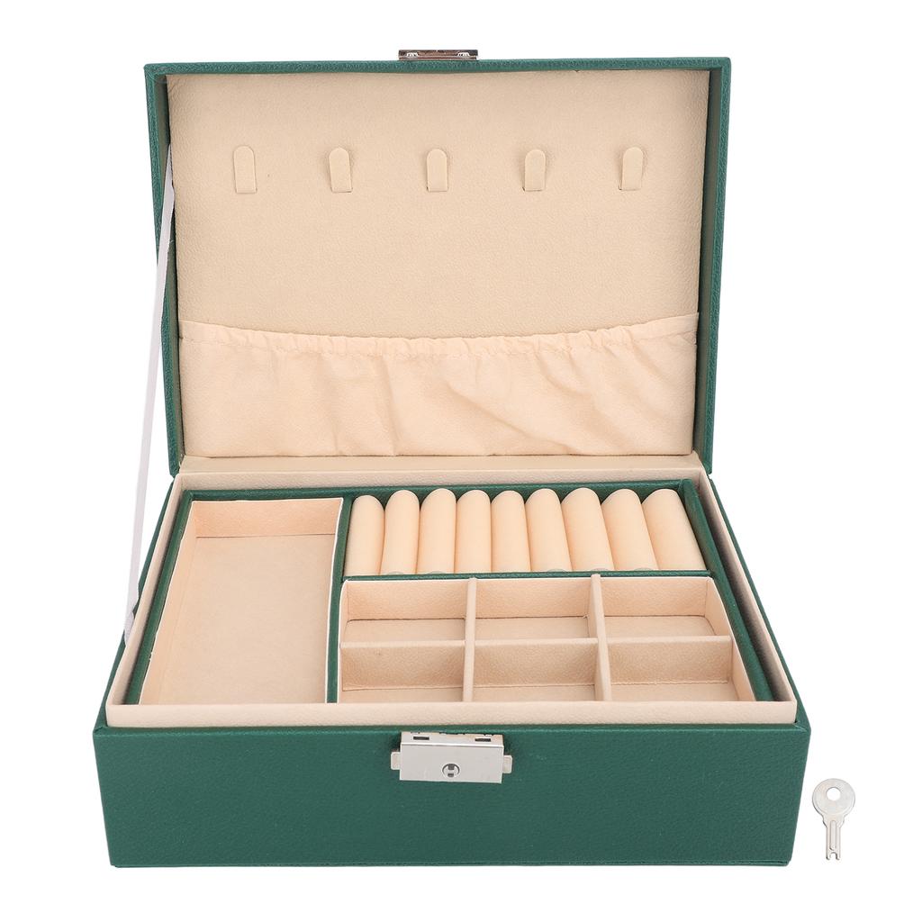Double Layer Jewelry Box Soft PU Leather Jewelry Storage Organizer with Lock for Necklace Bracelet