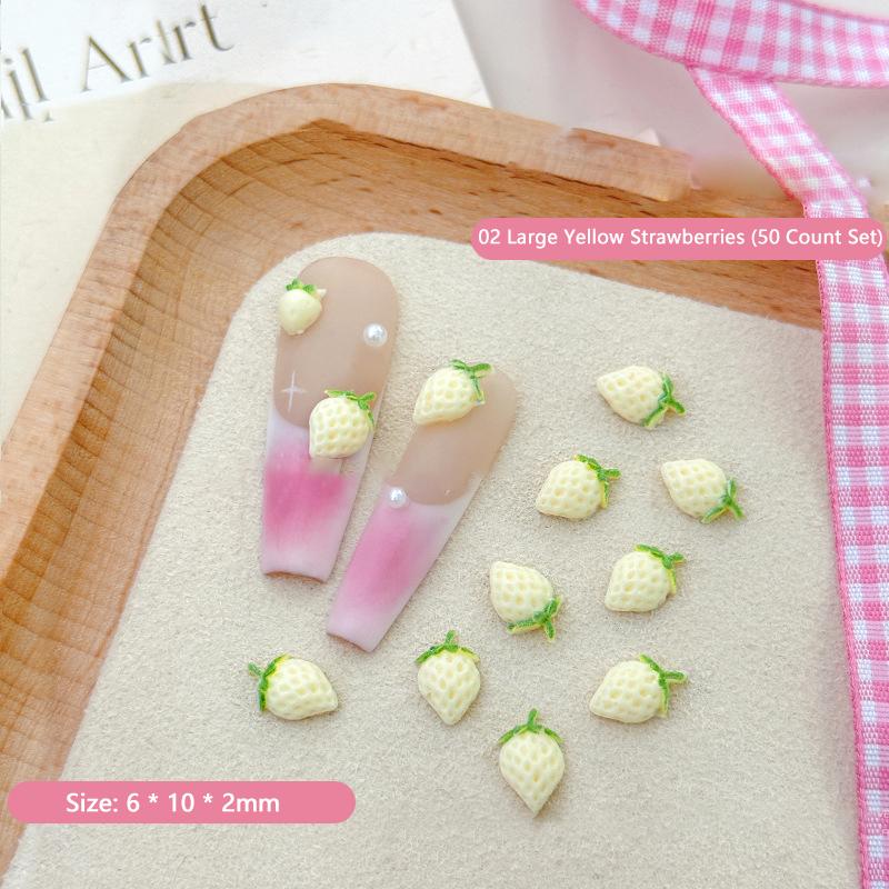 50Pcs Sweet Strawberry Nail Charms 3D Resin Cartoon Fruits Nail Rhinestones Decorations Parts Diy Summer Nail Art Accessories