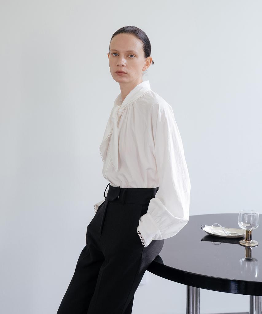 YOUNESS Beaded Lace White Blouse
