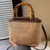 High-End Bamboo Handheld Straw Bag for Women, Niche Versatile Crossbody Woven Bucket Bag, Summer Casual Woven Bag