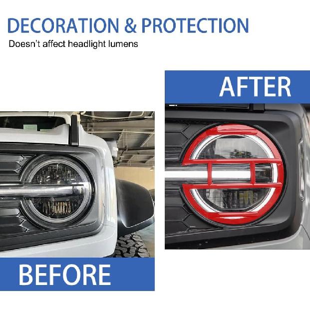 Front Headlight Guards Trim Protector Cover for Ford Bronco 4-Door 2021-2024 Exterior Headlamp Guard Kit Accessories (Golssy Red)