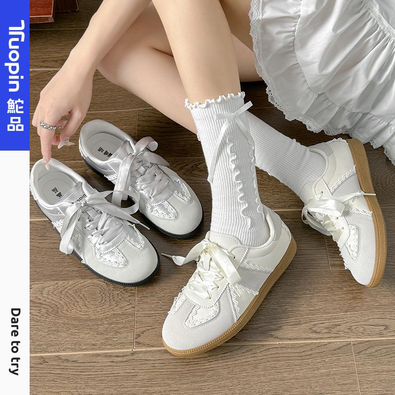Ballet Style Moral Training Shoes Women's 2025 Spring and Summer New Niche Original Lace Little White Shoes Retro Versatile Board Shoes