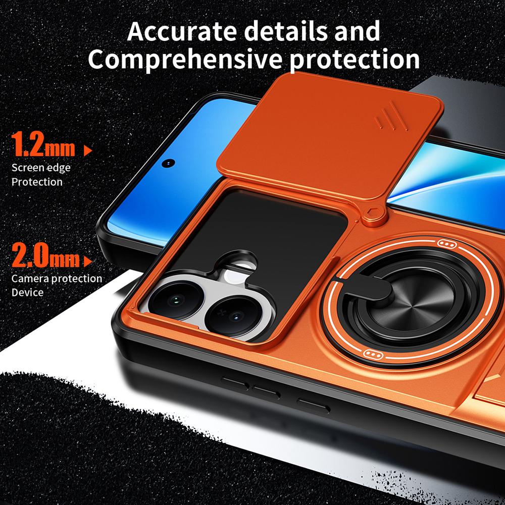 KEYSION Magnetic Phone Case for VIVO V60 Lite 5G Slide Camera Protection Upright Kickstand Ring Shockproof Cover for IQOO Z10R 5G