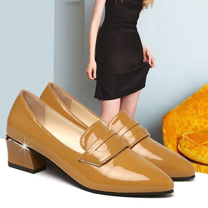 Primavera Otoño Charol Zapatos de trabajo de tacón medio Zapatos de cuero  femeninos Tacón alto Tacón grueso Zapatos puntiagudos comprar a buen precio  — entrega gratuita, reseñas reales con fotos — Joom