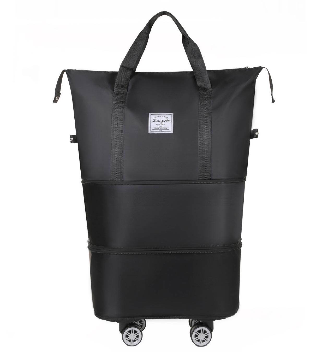 

Універсальна розширювана двошарова дорожня сумка: Ручна поклажа, Сумка через плече, Ручна спортивна та сумка для йоги на колесах One Size чорний