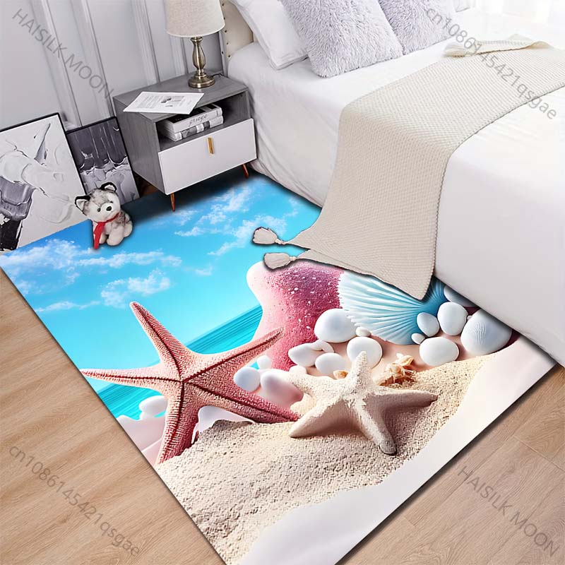 Starfish shells beach landscape Carpet for Living Room Bedroom Bedside Floor Mat Cloakroom Children Playing Mat Area Rug