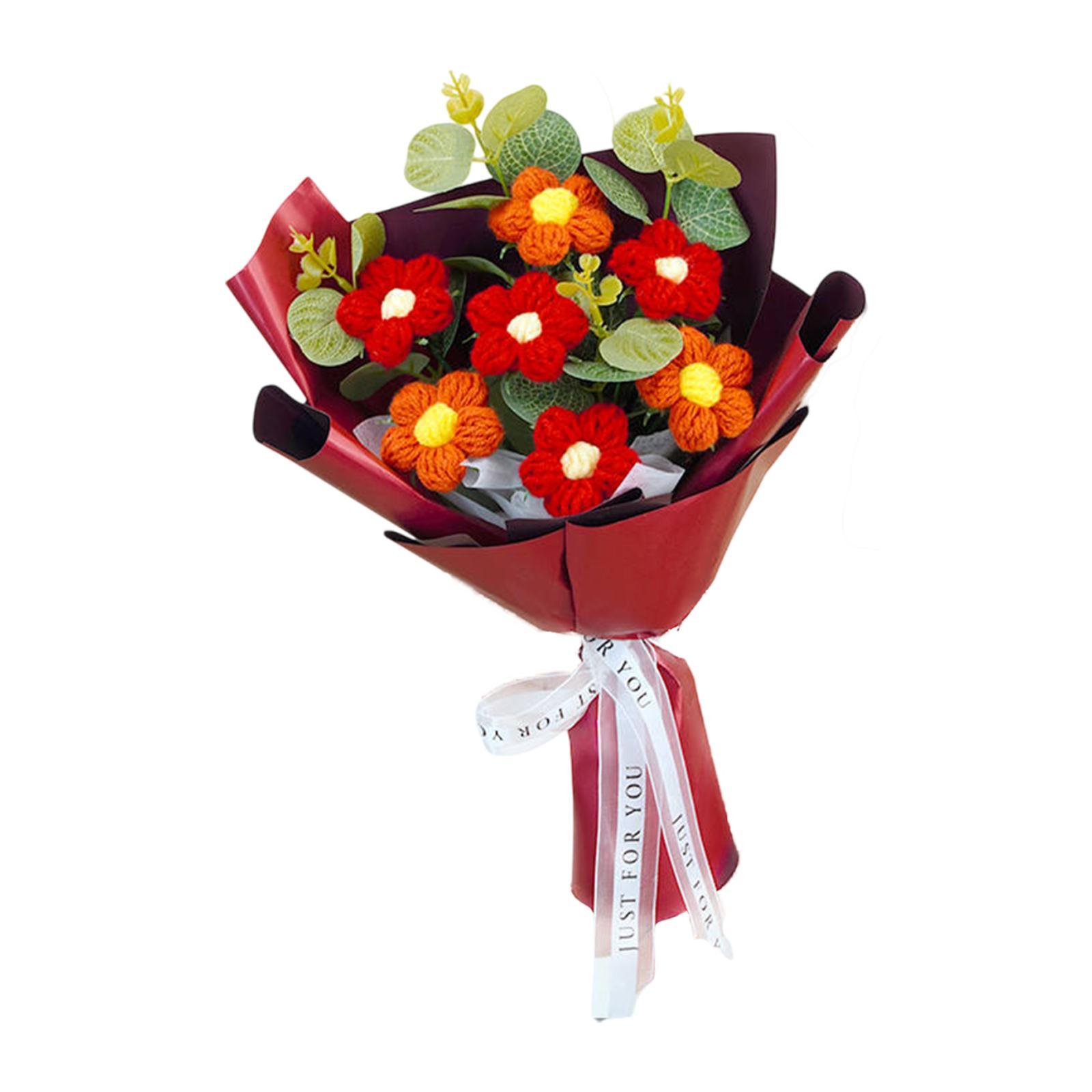 

Knitted Flower Bouquet Woven Bouquet for Thanksgiving Festival Anniversary красный