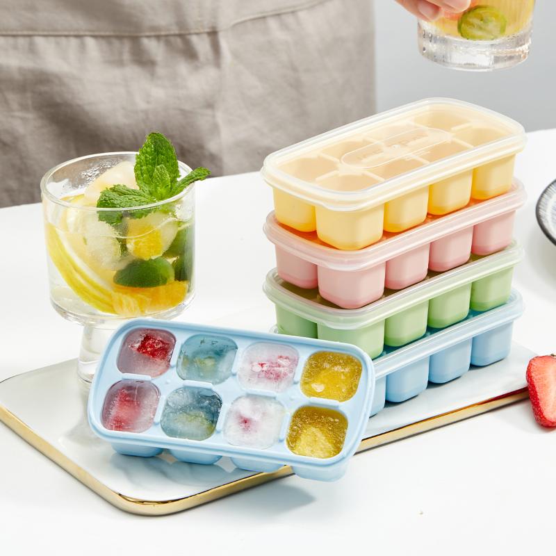 1PC 8 Grids Silicone Ice Cube Tray With Lid Reusable Ice Mold Kitchen Bar Tools Square Ice Cube Mould For Whisky Cold Drink
