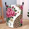 1pc Foldable Laundry Basket with Sturdy Handle - Floral Leopard Print Round Hamper Suitable for Clothes,, Bathroom Storage, Space-Saving Organizer Bin