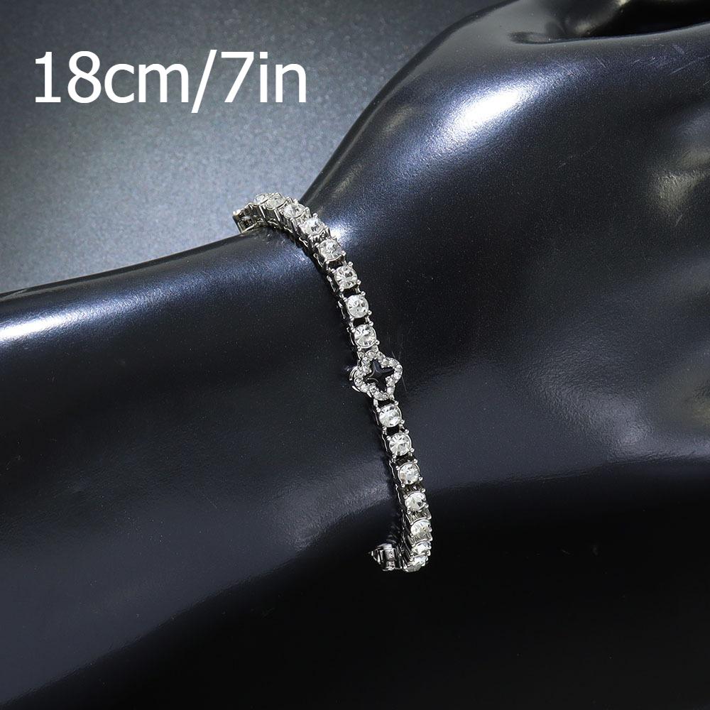 European and American clover tennis bracelet, diamond studded necklace, women s exquisite and high-end collarbone chain, accessories, cool neck chain bracelet-7inch(18cm)