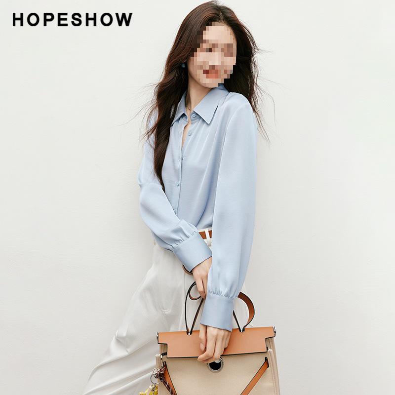 Hongxiu 2025 Glossy Lapel Drape Acetate Top - Spring/Autumn Women's Fashion Shirt