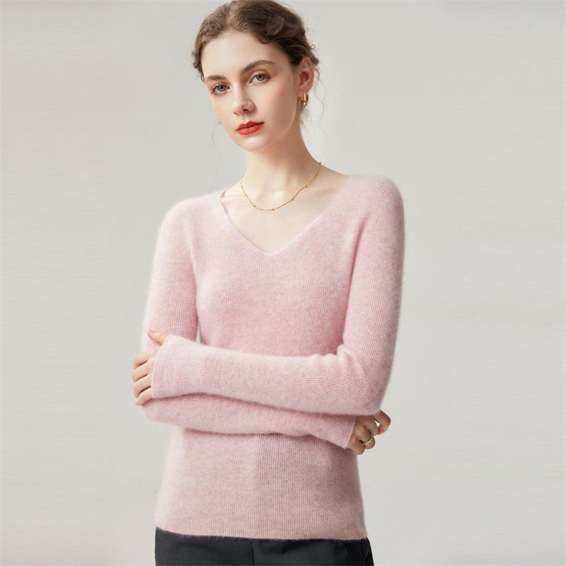 Women's 100% Cashmere Striped V-Neck Slim-Fit Sweater