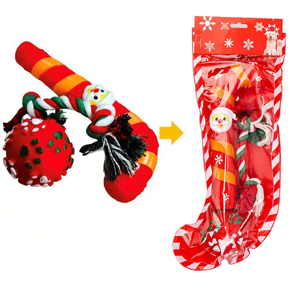 Funny Pet Dog Toys Set Latex Dog Chew Toy Squeaky  Dog Toys for Small Medium Dogs Interactive Puppy Christmas Socks Toy Set