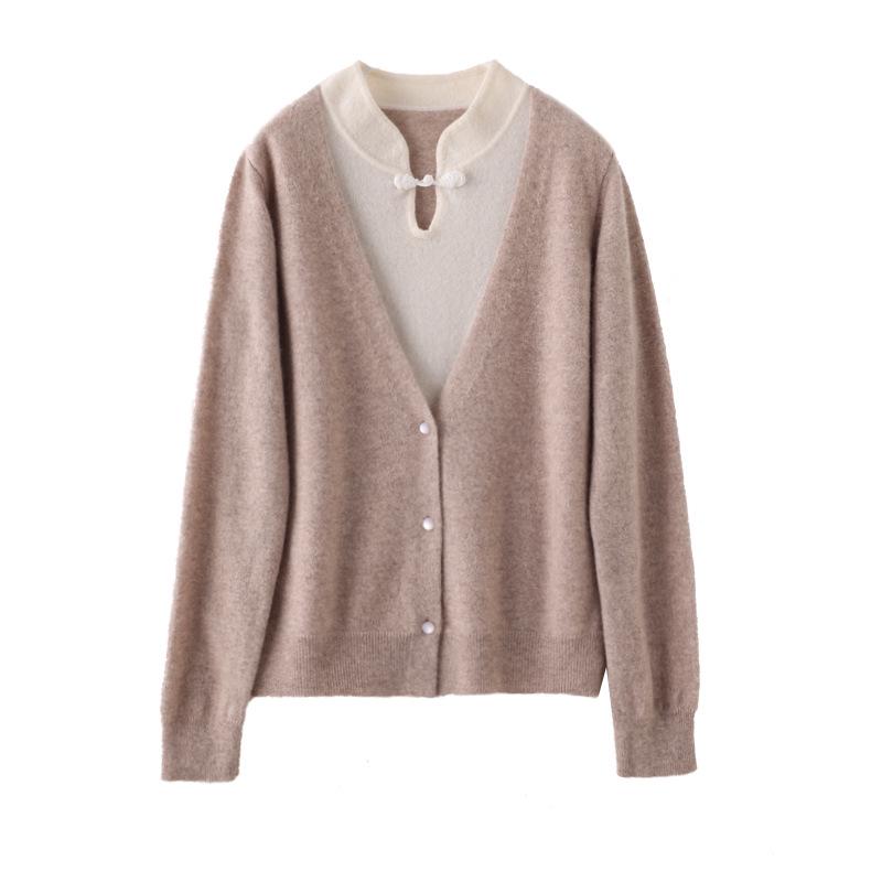 Frog Button Stand-Up Collar Cashmere Sweater - Chinese Style, Women's Autumn/Winter High-End Pullover