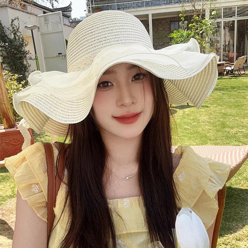 New Summer Wavy Straw Hat Fashionable Windproof and Breathable Versatile Sun Hat Women's Ultraviolet Sun Protection Sun Protection Hat
