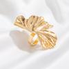 Ginkgo leaf fan ring European and American design sense irregular alloy versatile three-dimensional ring ring