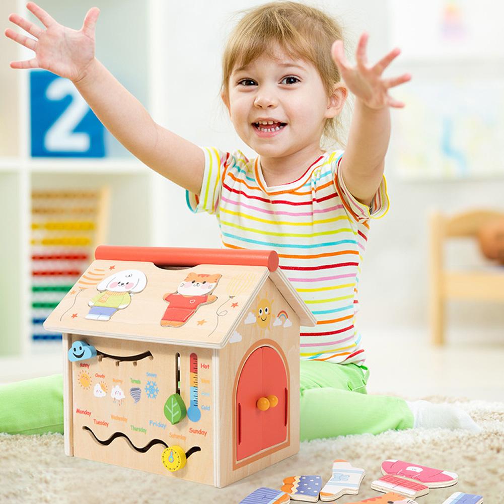 Wooden Busy House Interactive Playhouse Multifunctional Activity House Fine Motor Training Early Education Toys Gifts For Kids