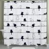 1pc Spring Cat Illustration Design Polyester Shower Curtain Home Decor Printed Curtain No-Hole Bathroom Partition