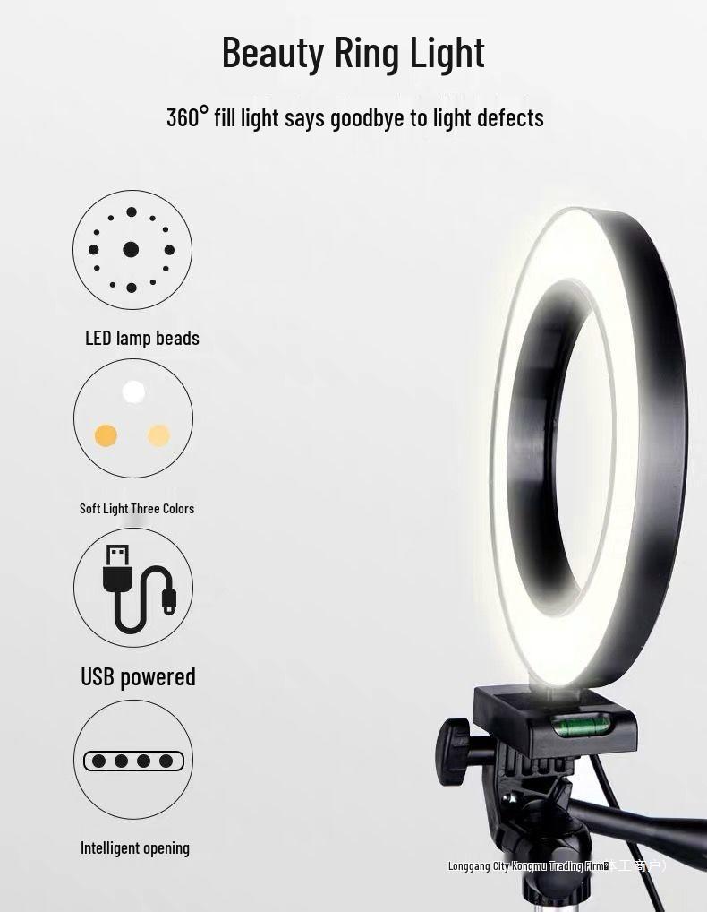 Portable Beauty Light & Phone Stand for Live Streaming and Photography