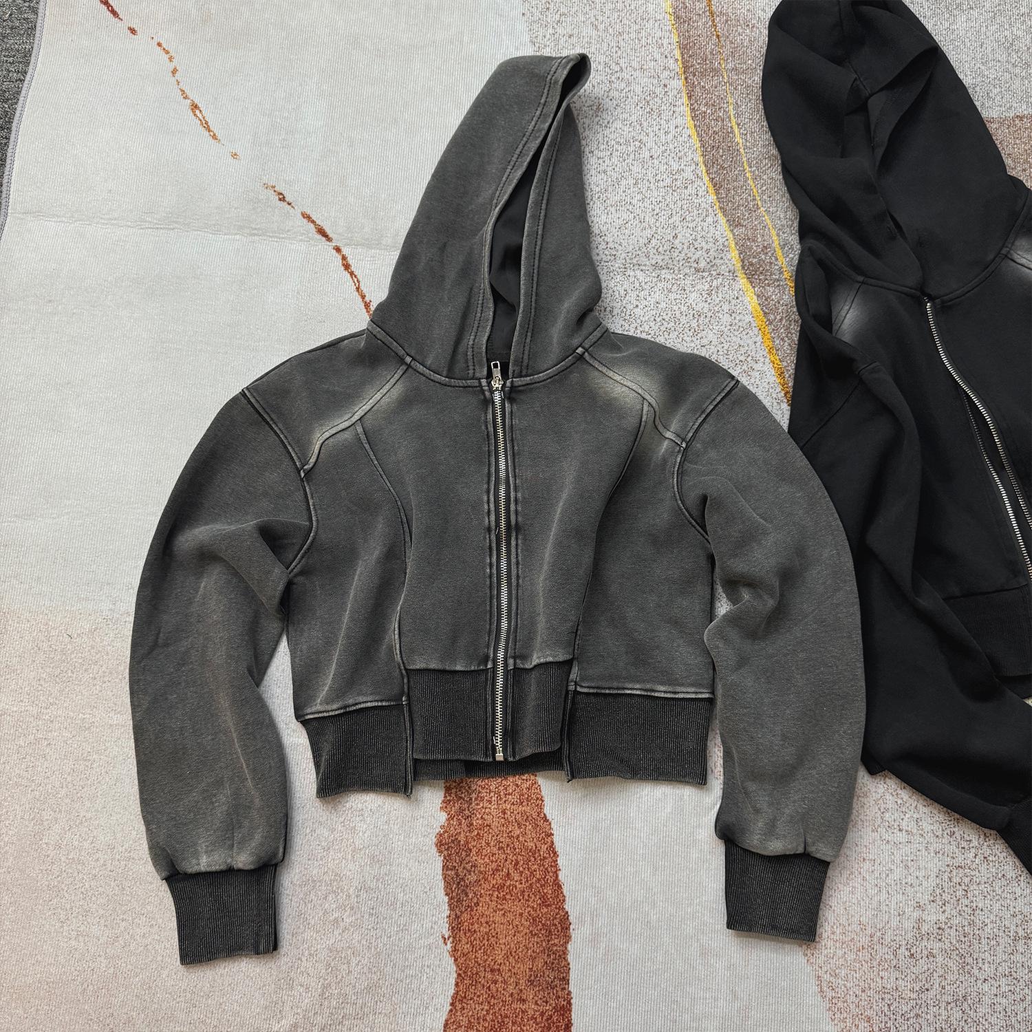 

2024 Новая европейская и американская стираная куртка-свитер с капюшоном на молнии для женщин One Size (95-125 jin)