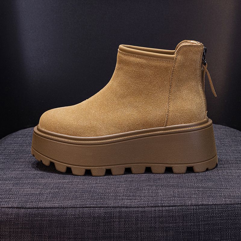 Thick-soled Martin boots women's 2025 new British style autumn and winter velvet small man heightening European popular muffin short boots