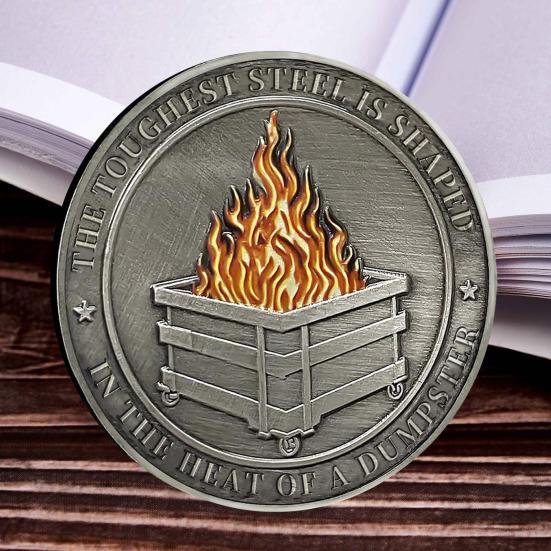 Challenge Coin Dumpster Flame Pattern Retro Silver Color Challenge Medal Unique Office Desk