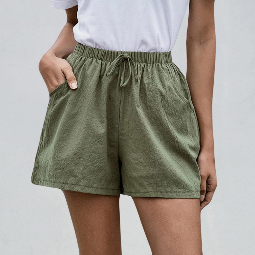 Women's Fashionable Color Drawstring Elastic Waist Pocket Casual Loose Shorts