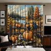 2pcs HD outdoor autumn river edge pumpkin fruit decorative curtain Yellow tie digital printed curtain home decoration style d