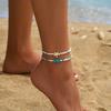2Pcs Starfish Beaded Beaded Anklets Chain Set Bohemian Style Foot Bracelets  Jewelry Accessories